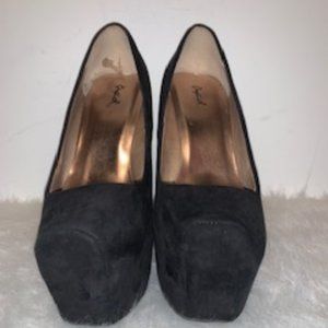 Black Square Toed Suede Pumps